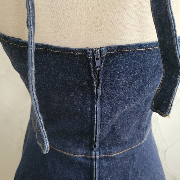 Deep Blue Halter Dress • Zip Up Back • A-Line • Ties At Neck - Picture 5 of 8